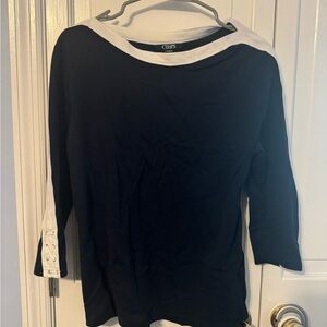Chaps Super Cute Navy scoop neck with white trim & accents in sleeves. Like New.